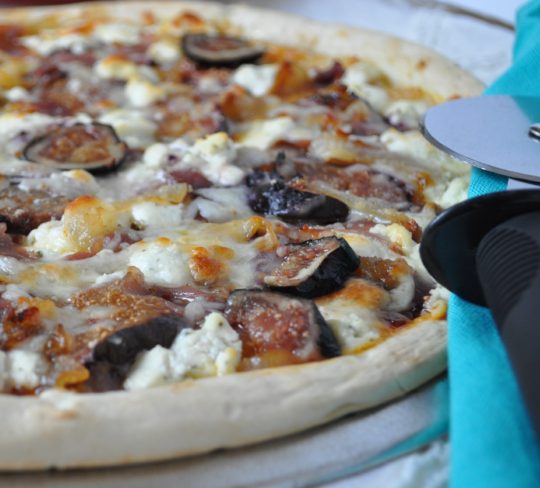Fig, Caramelized Onion, Prosciutto & Goat Cheese Pizza