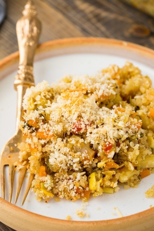 Corn & Quinoa Casserole with Roasted Vegetables