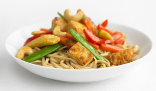 Stir Fry: Vegetables, Tofu and Soba Noodles in Sweet Ginger Sauce